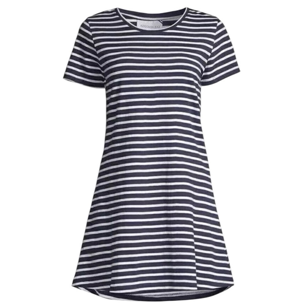 Addison Bay Belmont T-Shirt Dress NWT Nautical Navy White Stripes Size XL